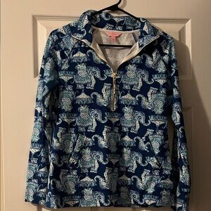 Lilly Pulitzer Blue and White Half-Zip Pullover